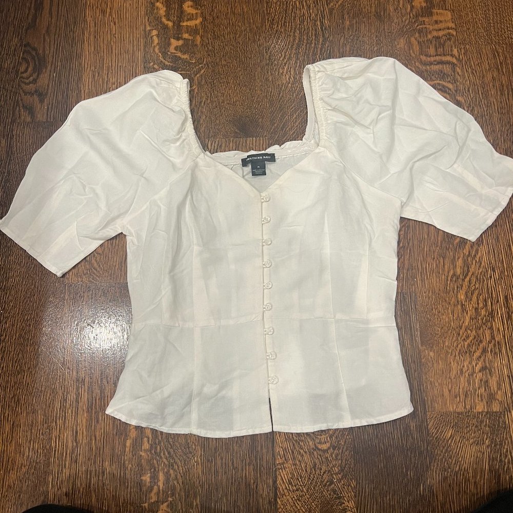 Something Navy Front Button Fitted Blouse - image 6